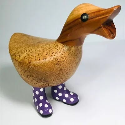 DCUK Carved Wooden Duck Light Wood Polka Dot White On Purple Boots EUC Cottage • £28.50