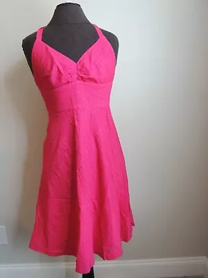 J Crew Sz 0 Halter Dress Pink Seersucker Lined Cotton • $30