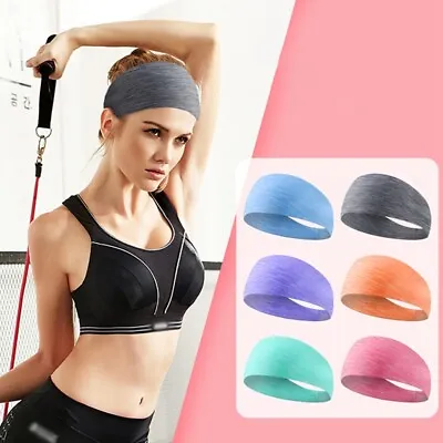 Men Women Elastic Headband Sports Yoga Gym Running Hair Band Sweatband Stretch • £3.99
