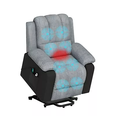 Electric Lift Recliner Chair Elderly Heated Vibration Massage Remote Sofa Gray • $444.99