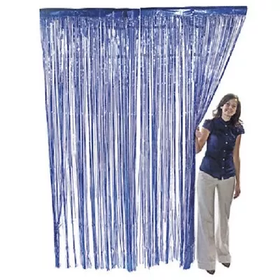 Blue Metallic Fringe Curtain Party Room Decor 3' X 8' • $7.99