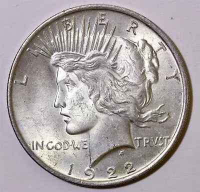 1922 Peace Silver Dollar US $1 Coin 90% Silver - AU+/UNC • $33.89