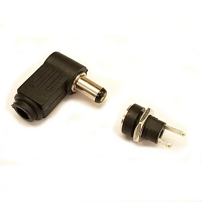 2.1MM X 5.5MM L SHAPE DC PLUG & PANEL MOUNT SOCKET DC JACKS DIY - BLACK • £4.69