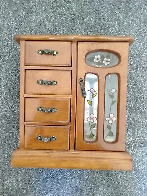 Vintage Wooden Jewellery Box Wardrobe Style Stained Glass Large • £20.49