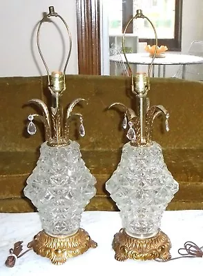 Vintage Mid Century Hollywood Regency EF Industries Ice Crystal Table Lamp Set • $418.62