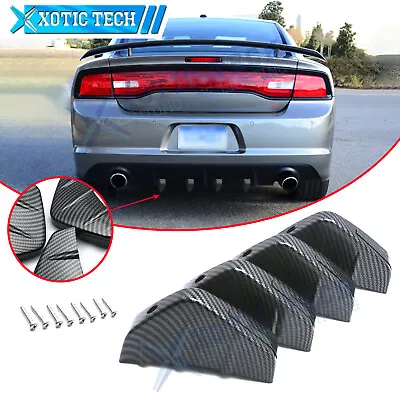 Carbon Fiber Pattern Rear Bumper Lip Splitter 4 Shark Fin For Dodge Charger • $19.88