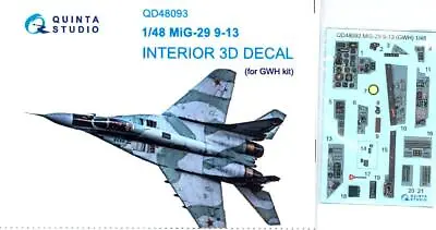 Quinta Studios 1/48 MIKOYAN MIG-29 9-13 3D DECAL COLORED INTERIOR SET GWH Kit • $21.99