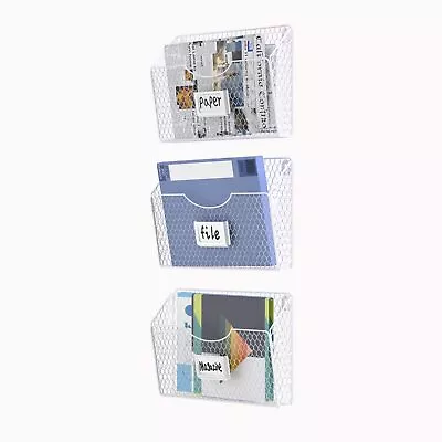 Magazine Rack 3 Pockets Hanging File Organizer Metal Wire Baskets With Tag Sl... • $40.94