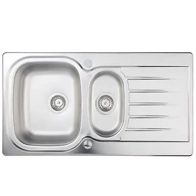 Liquida LSS150 1.5 Bowl Reversible Inset Stainless Steel Kitchen Sink With Waste • £74.99