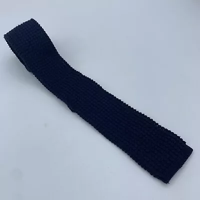 Vintage 60s Mod Skinny 52” Blue 100% Cotton Lisle Knit Flat End Neck Tie USA • $14.87