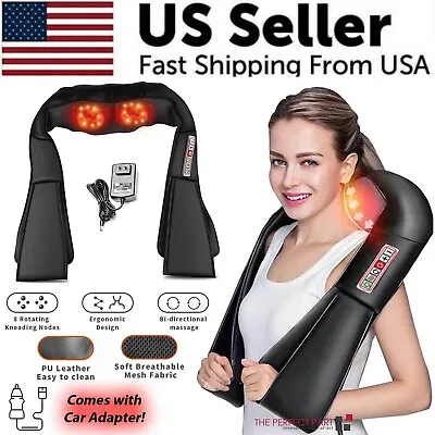 Shiatsu Back Neck And Shoulder Massager With Heat Deep Tissue 3D Kneading Pillow • $35.89