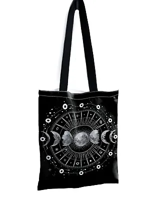 £3.99 • Buy Moon Phases Tote Shopping Bag Star Celestial Black Emo Goth Punk Halloween