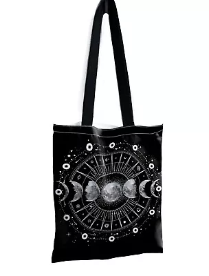 £3.99 • Buy Moon Phases Tote Shopping Bag Star Celestial Black Emo Goth Punk Halloween