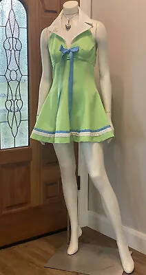 Vintage 60’s 70’s Lime Green Retro Halter Lapel A-line Mini Disco Sport SunDress • $175