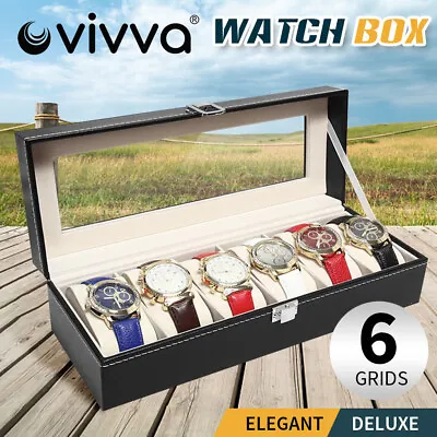 Vivva 6 Grids Leather Watch Box Display Case Jewelry Collection Storage Holder • $17.99
