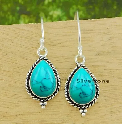$10 • Buy Turquoise Gemstone 925 Sterling Silver Handmade Dangle Drop Earrings