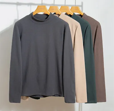 Mock Turtleneck Long Sleeve Cotton Men's Under Shirt Casual Heavy Weight Shirt • $19.99