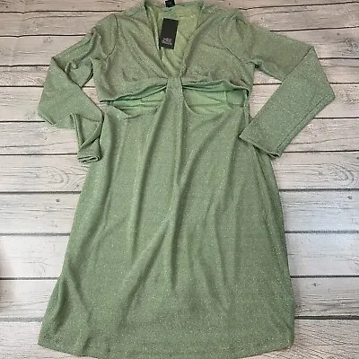 Wild Fable Bodycon Womens Large Dress Mini Long Sleeve Shimmer Green Cutouts • $16
