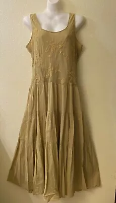 VTG Together Tiered Maxi Dress XL Beige Embroidered Mesh Prairie Boho Romantic • $59.99