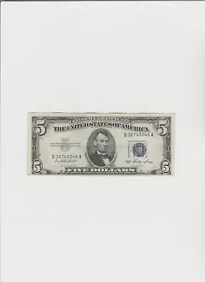 1953 Silver Certificate $5 Dollar Bill Blue Seal Note B 38745046 A • $23.75