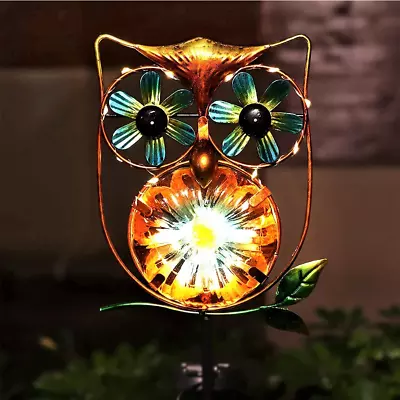 Solar Garden Lights Outdoor Decor Metal Owl Wind Spinner Eyes Decorative Solar S • $40.82