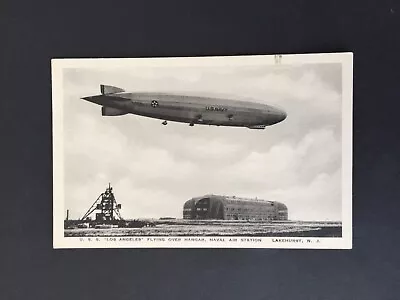 Uss Los Angeles Airship Flying Over Lakehurst Hangar Postcard Not Posted • $3.10