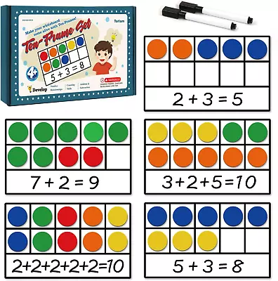 Magnetic Ten-Frame Set - Math Manipulative For Elementary - 5 Ten Frames & 55 Ma • $27.36