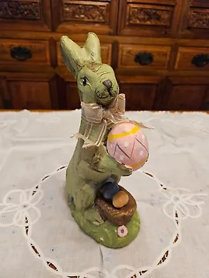 Vintage Green Ceramic Paper Mache Tabletop Easter Bunny Rabbit Figurine 10 1/2  • $6