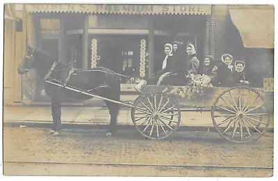 RPPC Postcard Horse Drawn Wagon Of Ladies In Front Of Moser's Premium Store • $5