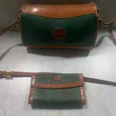 VTG Dooney & Burke Womens Crossbody Bag Wallet Set Green Brown Leather Pockets  • $135