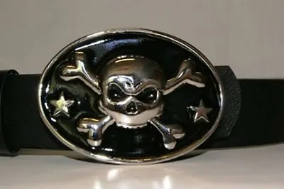 Jolly Roger Skull And Cross Bones Pirate Black Belt Buckle • $14.88