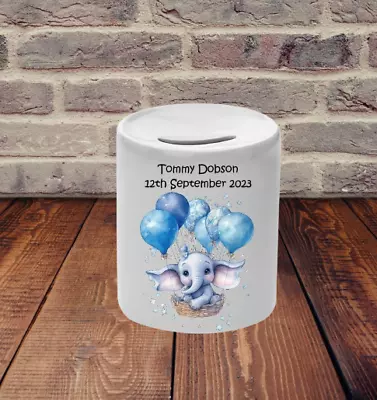 Personalised Blue New Baby Money Box Ideal Christening Naming Ceremony Gift • £11.40