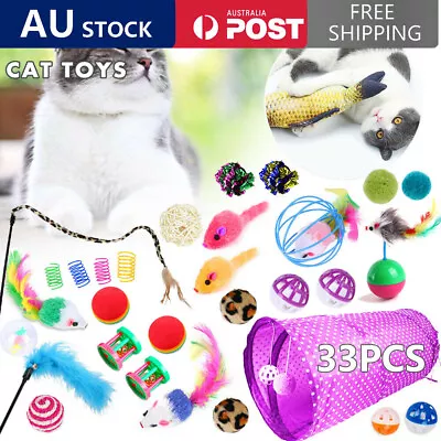 33pcs Bulk Buy Cat Kitten Toys Rod Fur Mice Bells Balls Catnip Lovely Pet Toys • $18.01