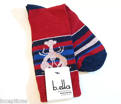 B. Ella Ladies Cotton Blend Crew Socks Lobster Red Navy - NEW • $8