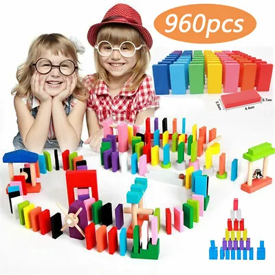 £27.99 • Buy 960pcs Coloured Wooden Tumbling Dominoes Games For Kids Childrens Fun Play Toy