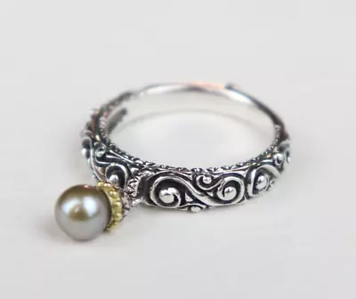 Barbara Bixby Womens Sterling Silver 18k Gold Gray Dangle Pearl Band Ring Size 9 • $159.95