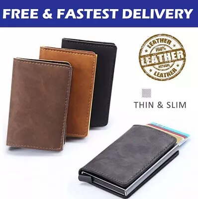 £4.99 • Buy Wallet Card Holder Mens Leather Metal RFID Blocking Slim Men Credit Money Clip