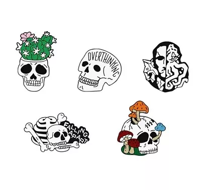 Skull Gothic 5pk Pin Set Fun Overthinker Skulls Cacti Mushroom Overthinkers • $13.42