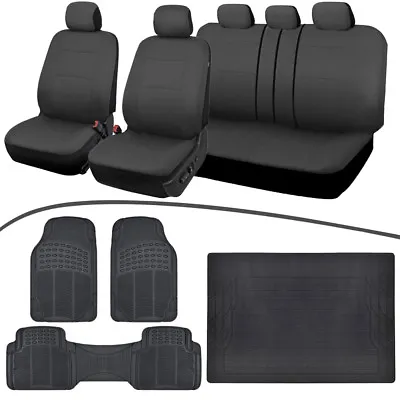 Universal Car Seat Covers+Rubber Floor Mats+Trunk Cargo Liner Charcoal Black • $65.90
