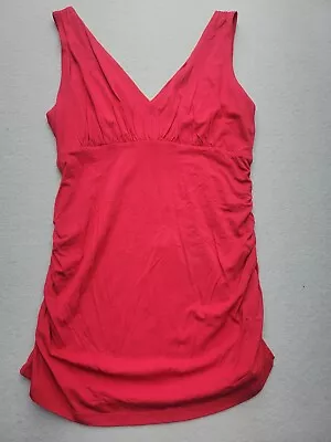 Cabi Womens Tank Top Medium Red V Neck Rouched Sides • $16.99