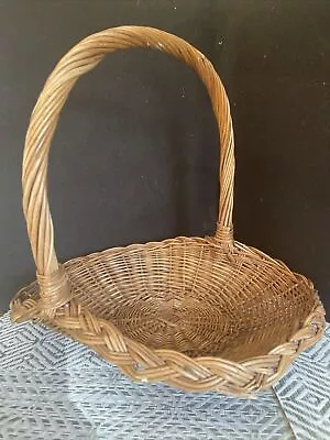 VTG Gathering Basket Herb Flower Garden Handle Wicker Rattan Easter VERY BLESSED • $10