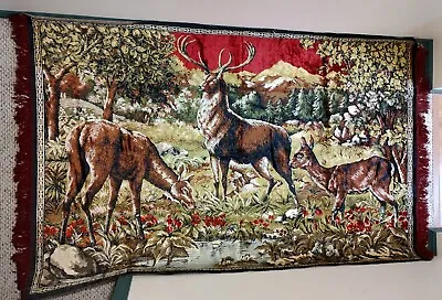 Large Colorful Elk Stag Velvet Tapestry Wall Hanging Carpet Rug Cabin VTG Flaw • $34.90