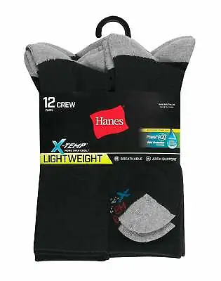 Hanes Crew Socks 12-Pack Men's FreshIQ X-Temp Arch Support Cool Comfort Wicking • $20.36