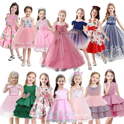 Baby Kids Flower Girls Dress Bridesmaid Party Wedding Lace Bowknot Princess Prom • £12.07