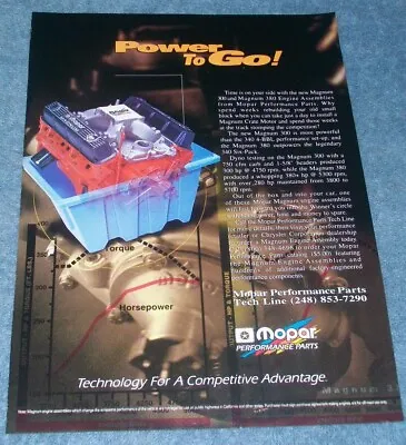 1998 Mopar Performance Parts Vintage Magnum Crate Engine Ad  Power To Go  • $10.99