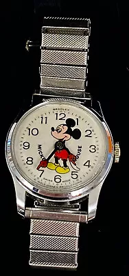 Vintage Bradley Swiss Mickey Mouse Ladies Watch Wind Up Metal Expandable Band • $10