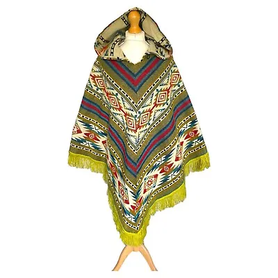 Alpaca Poncho Super Soft Light And Warm 100% Wool Attached Hood Medium Size • $85.09