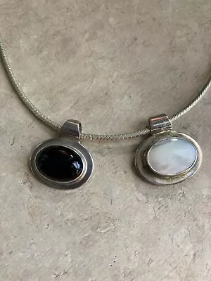 Vintage 1980's Sterling Mexico Onyx MOP Interchangable Necklace 18 Inch • $45