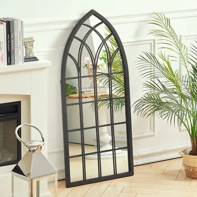 £75.95 • Buy Gothic Arch Window Mirror Rustic Black Metal Frame Indoor/Outdoor Wall Decor UK