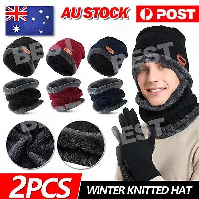 Winter Knitted Hat Fur Beanie Scarf Fleece Women Men Neck Warmer Outdoor Ski Cap • $8.45